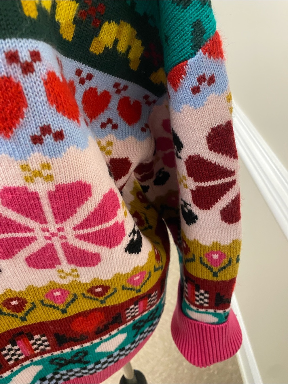 kate spade Multicolor Floral & Heart Crewneck Sweater - Teal/Pink/Red/Yellow - Picture 8 of 11